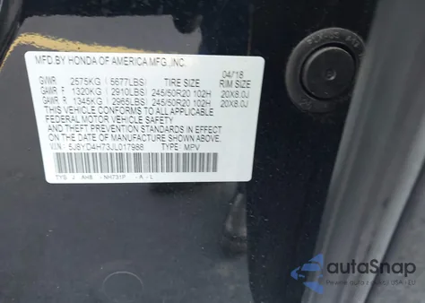 2018 Acura Mdx Technology Entertainment Pkgs из США, поврежденный, VIN 5J8YD4H73JL017988